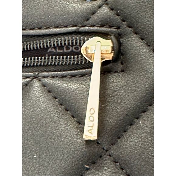 ALDO Black Quilted Gold Chain Tote | Chic Structured Shoulder Handbag - Picture 6 of 12